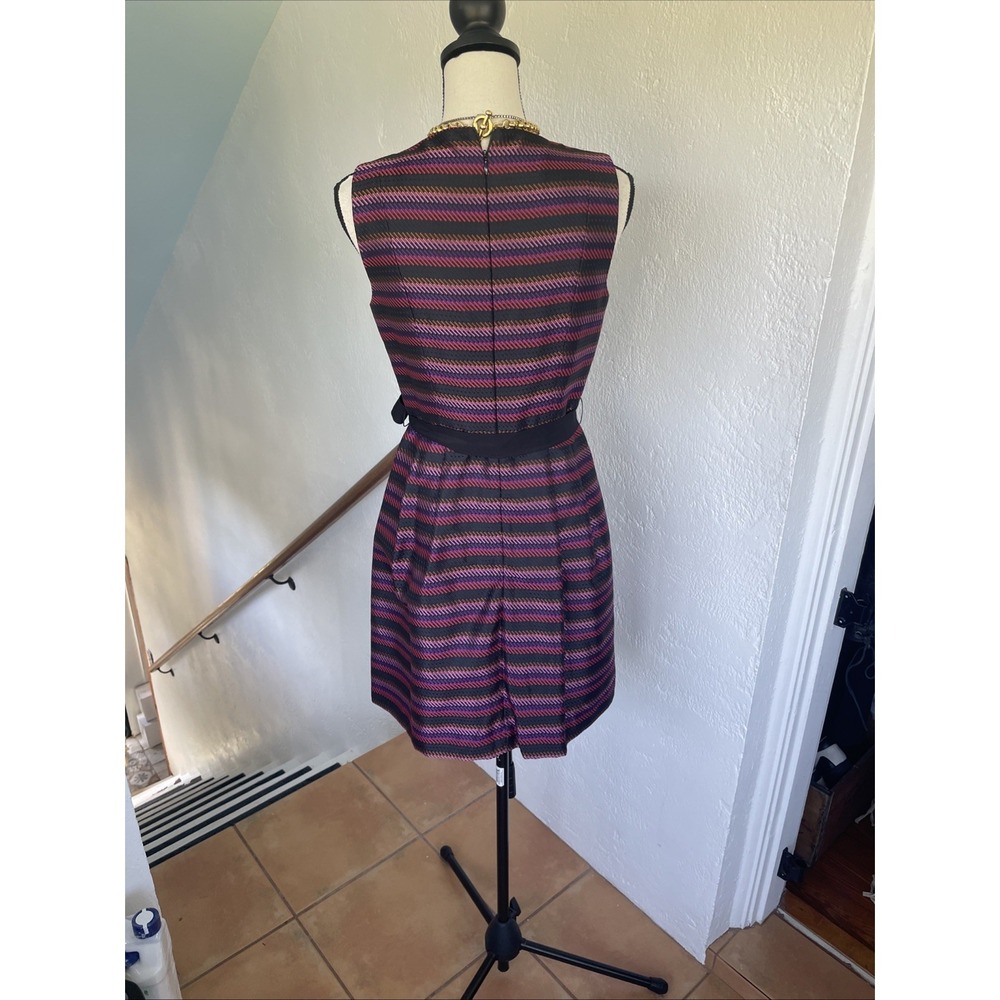 Trina Turk NWOT Purple Stripe Sleeveless Dress Black Sash With Pockets size 6 - Picture 4 of 8